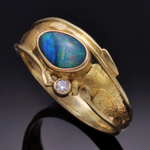 Freeform Australian opal ring in 18 and 22. Fused gold and unique and fabricated one-of-a-kind style